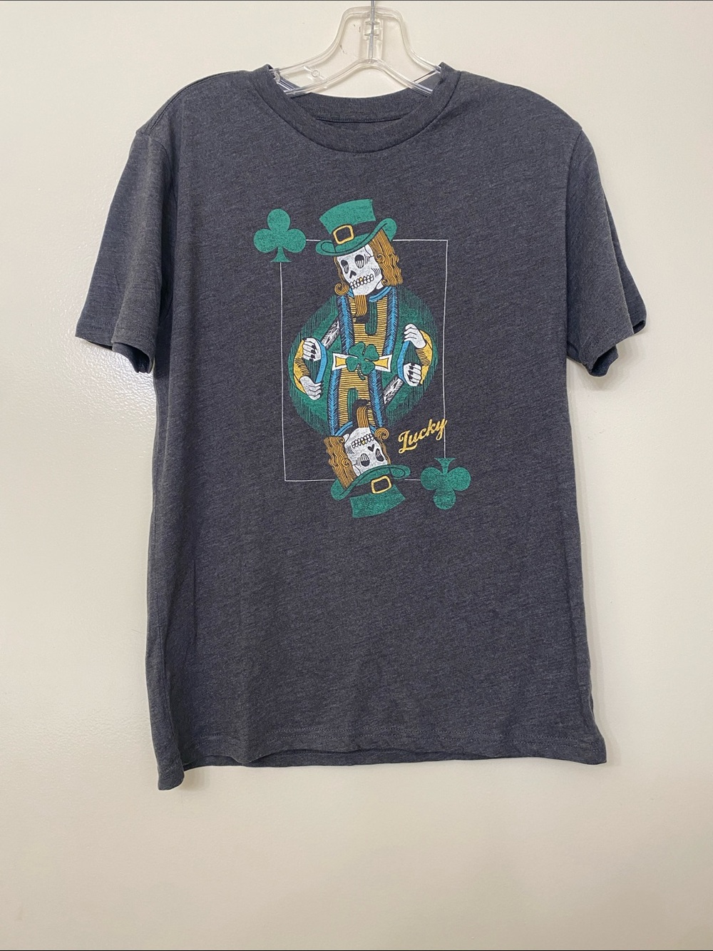 Lucky Brand Charcoal Tee with Skeleton Leprechaun Graphic - Picture 1 of 4